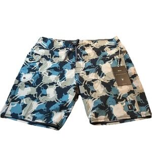 Linksoul Hybrid Short Mens 35 Blue Gray GOAT Camo Outdoor Quick Dry Boardshorts